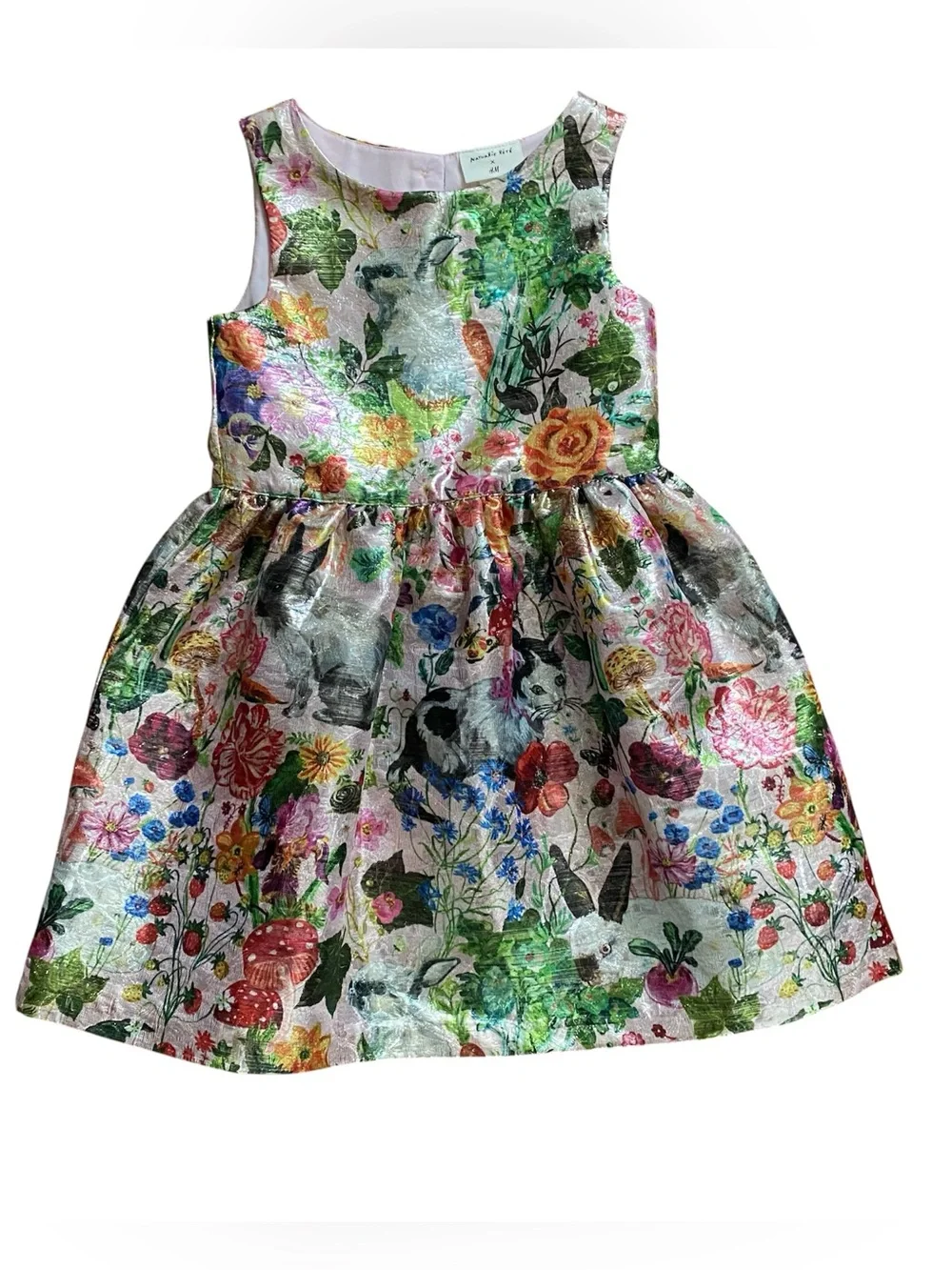 Nathalie Lété x H&M Jacquard Weave Metallic Shimmer Dress Girls 5/6 Cats Rabbits